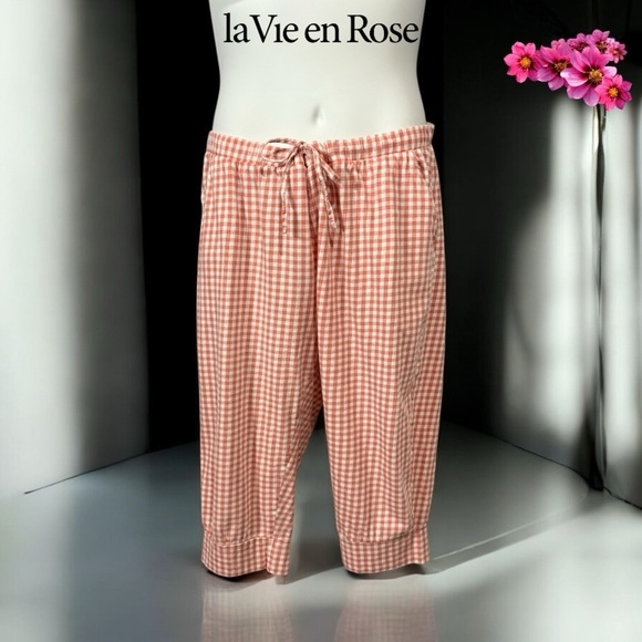 La Vie en Rose, Plus Size Gingham Pyjama Capris With Pockets, XXL, Pink - Picture 1 of 8
